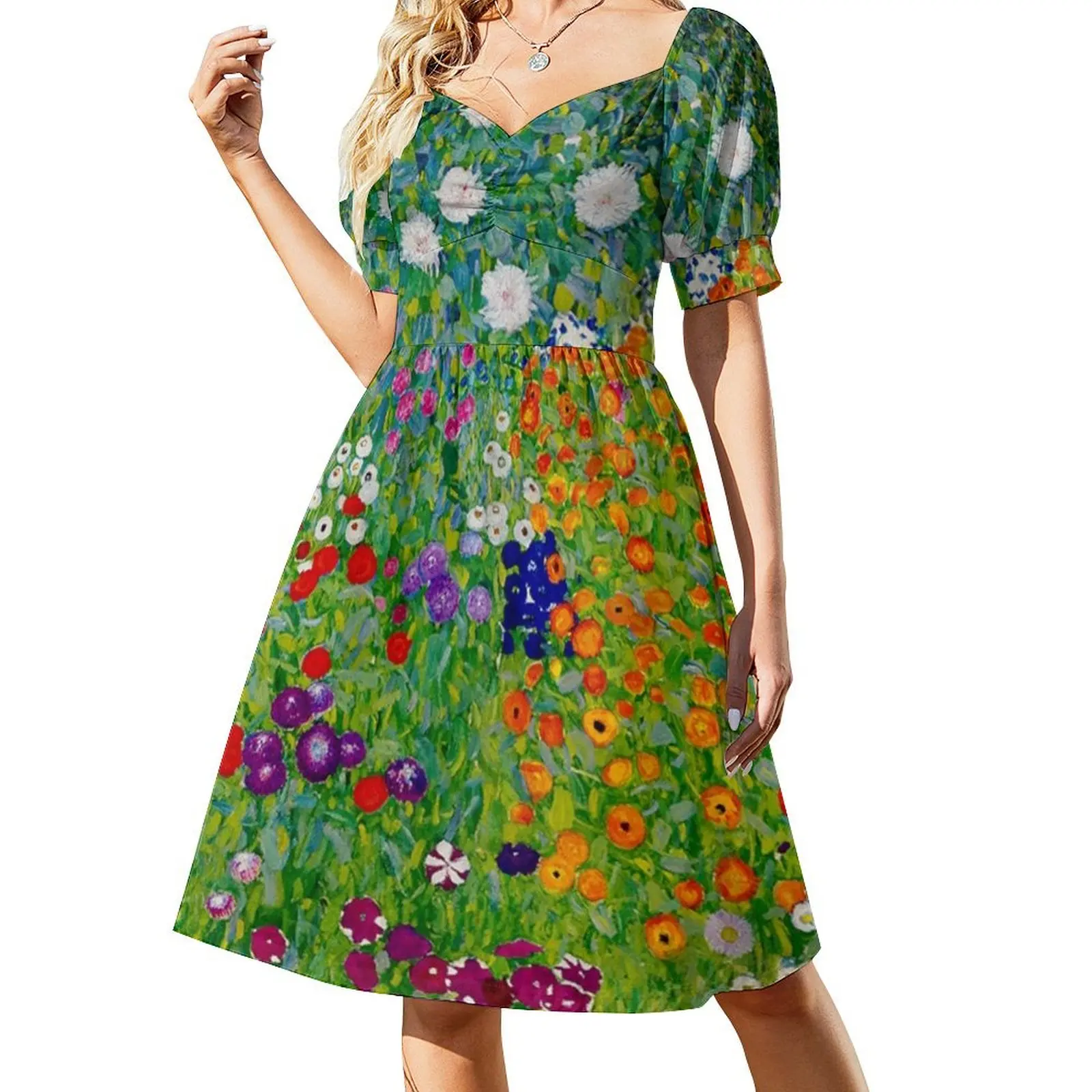 

Flower Garden/ Blumengarten - Gustav Klimt Art Nouveau Floral Short Sleeved Dress sexy short dresses daring Dress