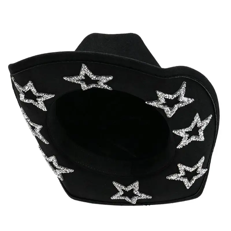 39BD Star Trim Party Hat with Shaped Top and Western Costume Profile for Theme Party Outfit and Festival Styling Wear