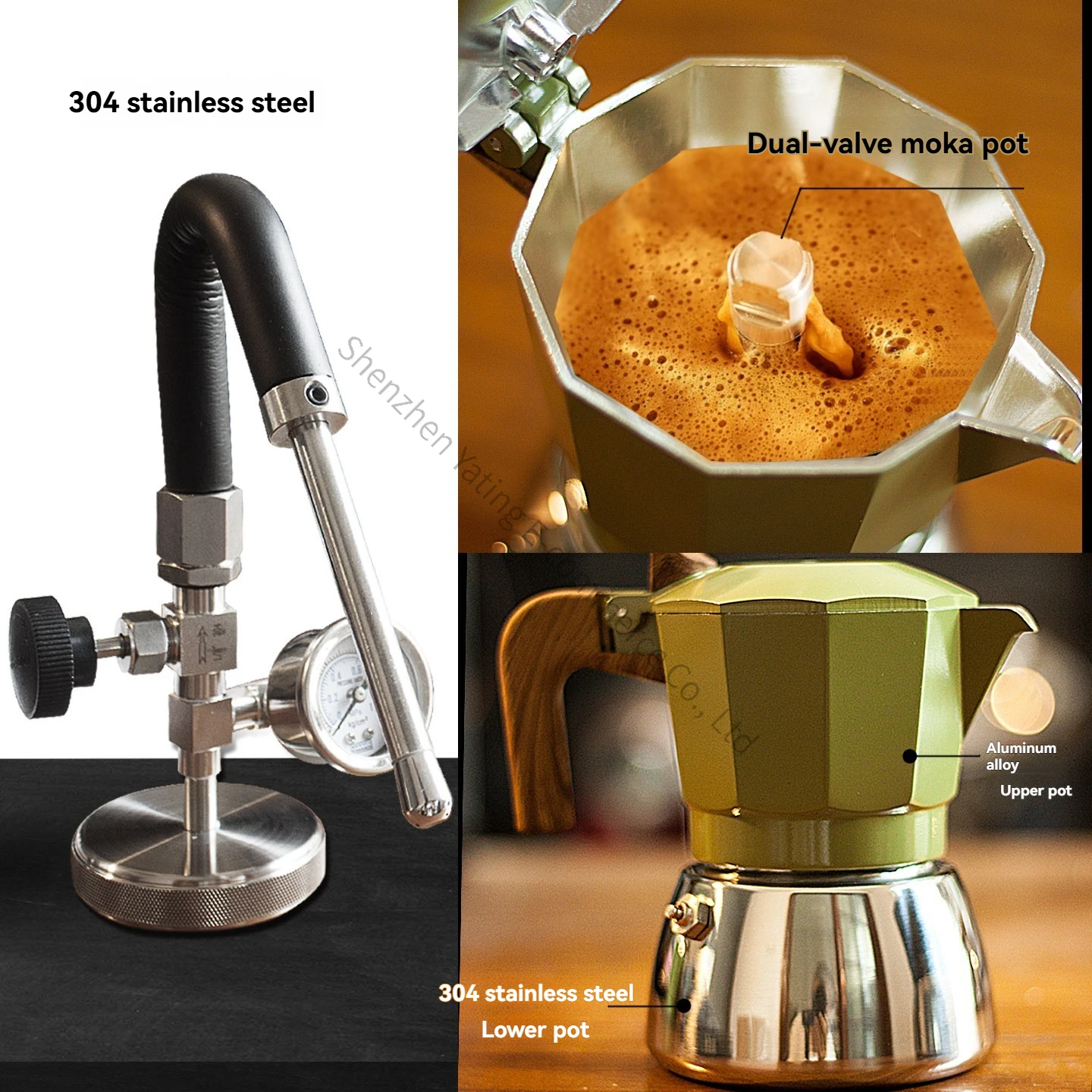 Dual-valve Moka pot-style steam milk frother; compact electric stainless steel steam milk frother.
