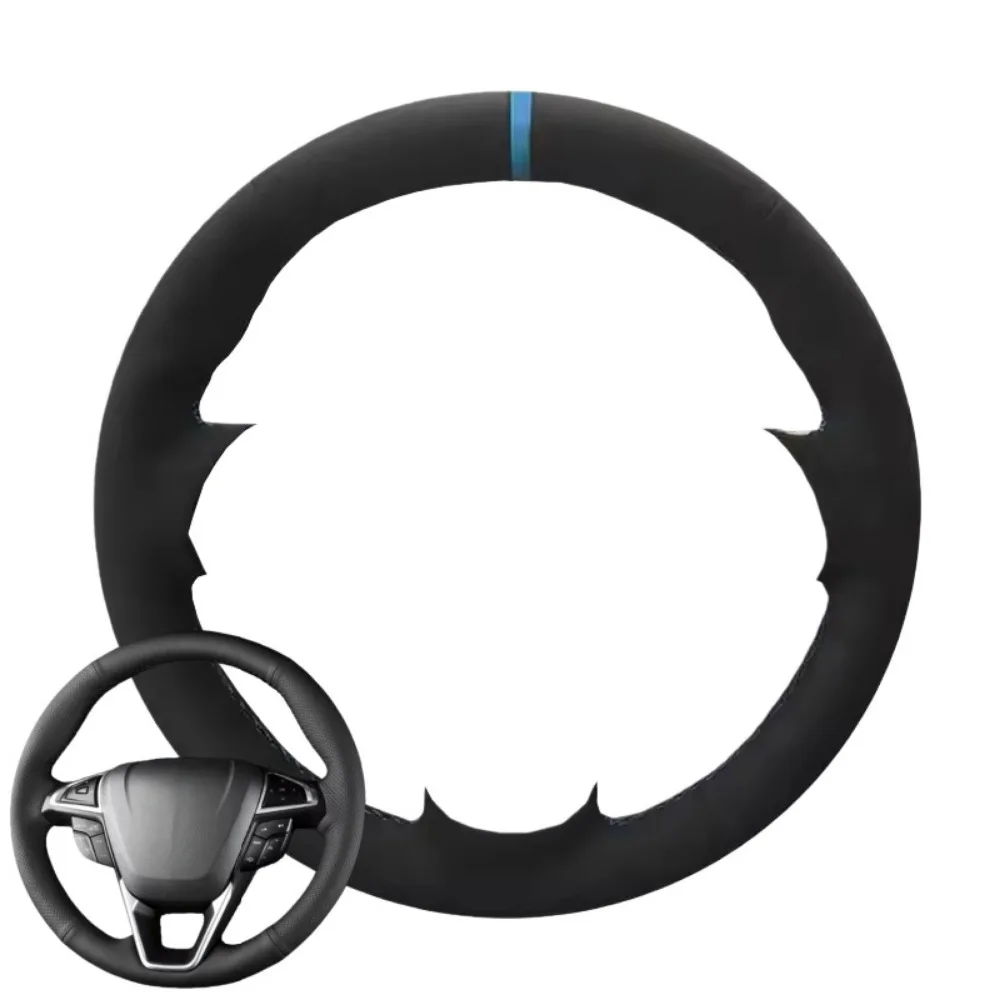 

Сшитый вручную чехол на руль, черный, мягкий, дышащий, синий, центральная метка для Ford Mondeo Fusion 2013-2019 EDGE 2015-2019