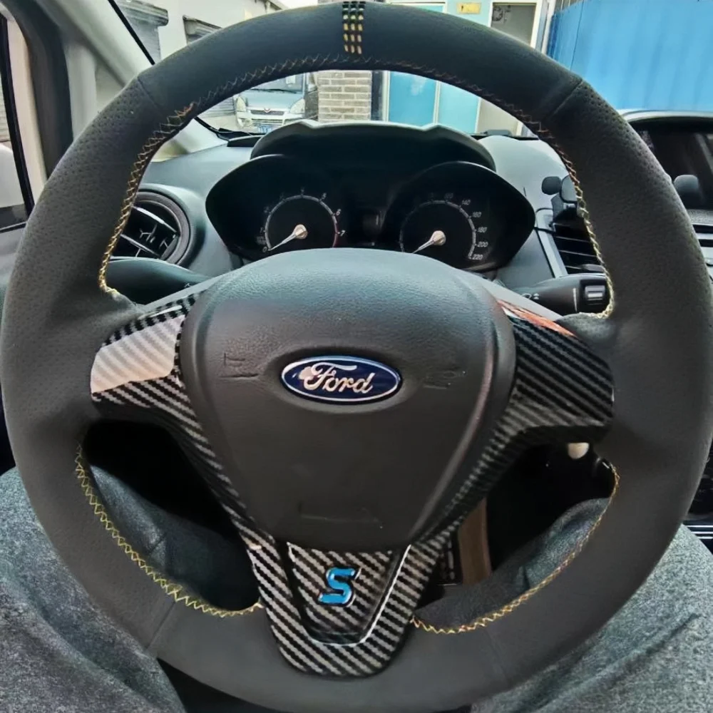 Customized Car Steering Wheel Braid Cover Hand Sewing Suede Leather For Ford Fiesta 2008-2013 Ecosport 2013 2014 2015 2016