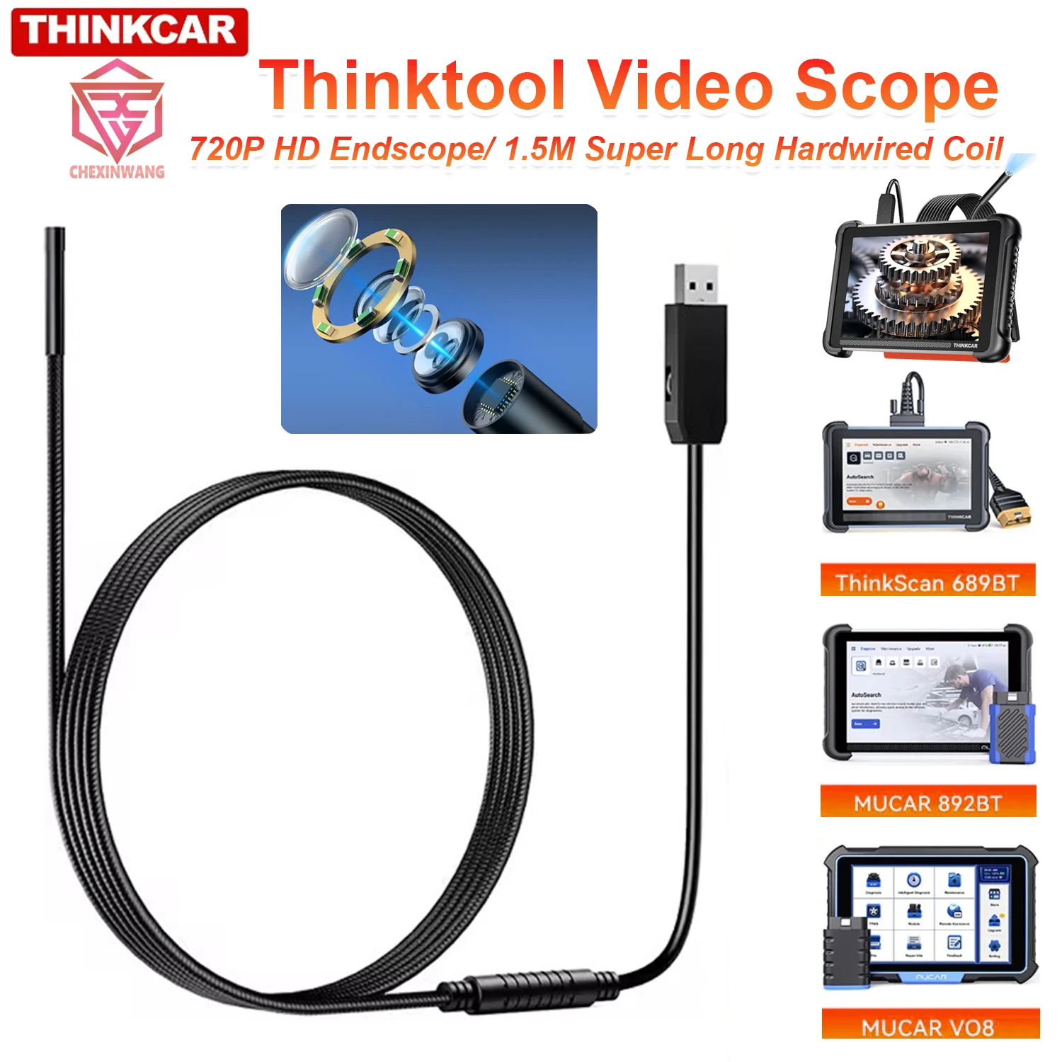

1.5m THINKCAR THINKTOOL Endoscope USB Video Inspection Scope Camera with LED Light for Automotive Diagnostic Equipment 60 inch