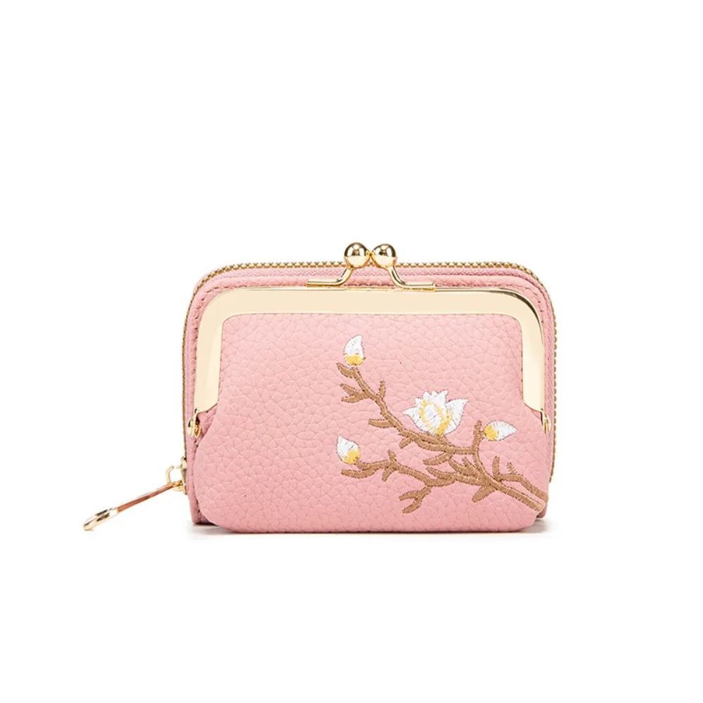

Retro Korean Style PU Clasp Clutch Bag Wallets Zipper Flower Embroidery Coin Purse Pouch Storage Bag Card Holder Travel
