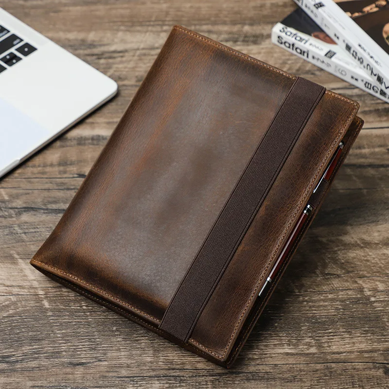 

Genuine Leather A5/B5 Laptop Handmade Notebook Cover with Multiple Card Fountain Pen Positions Stationary School Office Supplies