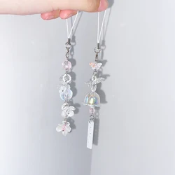 Y2K Fashion Sweet Flower Beaded Wind Chime Pendant Cute Phone Charm Strap Keychain Woman Bag Charm Decoration Gifts