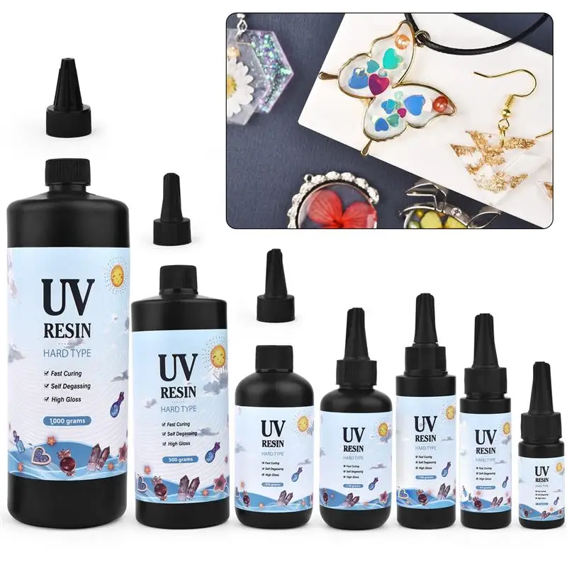 Hard UV Resin Glue 25/60/100/120/200/500/1000g Transparent Quick Drying Epoxy Resin Glue  Jewelry Making Supplies Tools UV Lamp