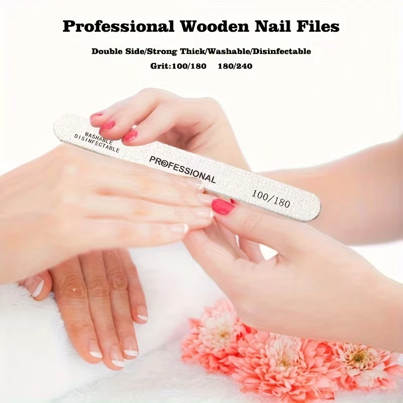 10-100PCS Limas de Uñas de Madera Profesionales, Limas Pulidoras de Doble Cara 100/180/240 para Arte de Uñas, Pedicura, Herramientas para Puntas de Gel UV