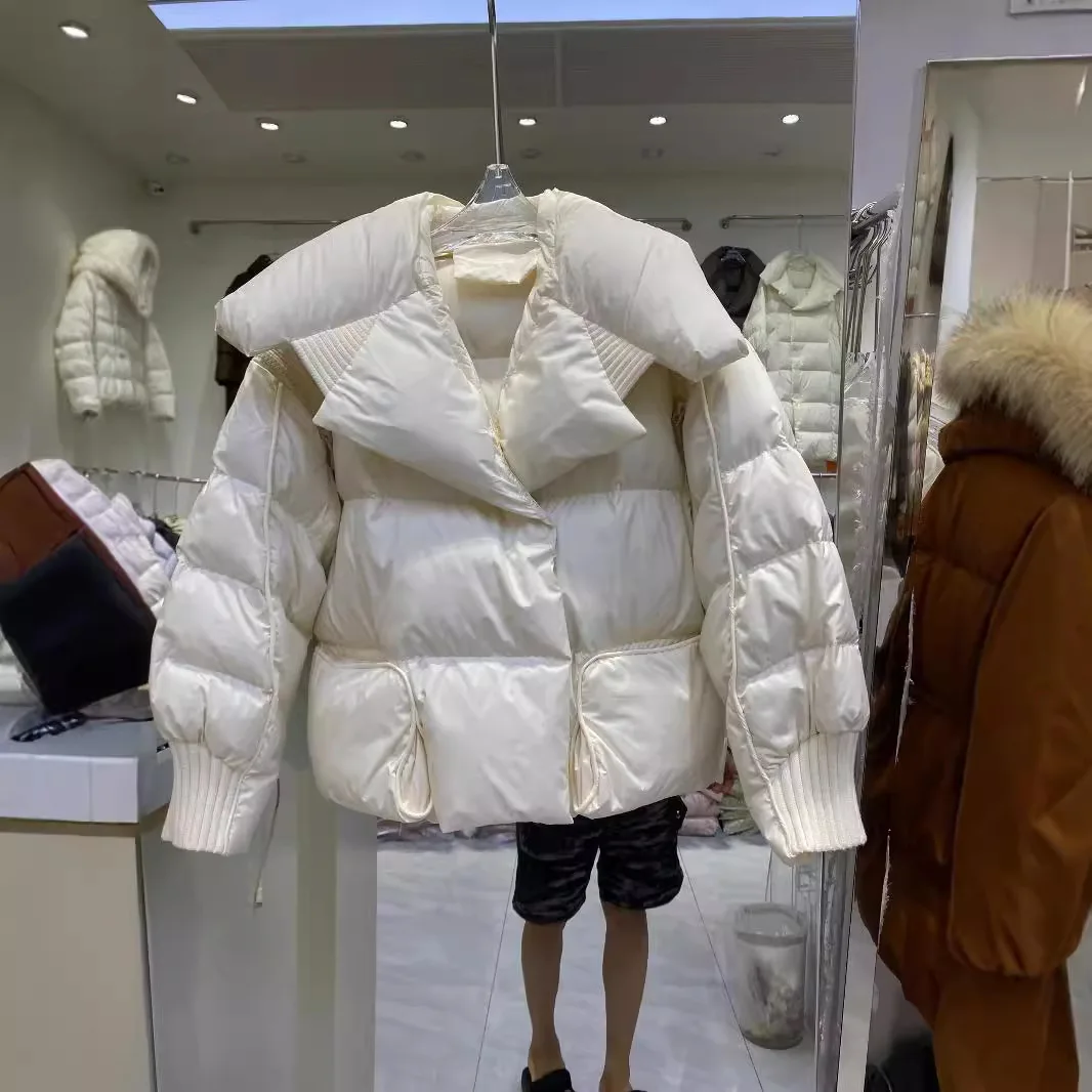 المرأة الأبيض بطة أسفل معطف الإناث الشتاء سترة منفوخة قصيرة الشارع الشهير أسفل سترة دافئة سترات الأكمام القابلة للإزالة أبلى #3