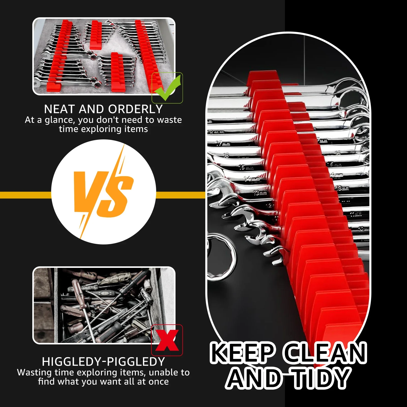 Magnetic Wrench Organizer Rack for Toolbox Wrench Holder Space-Saving Design Holds Up to 24 Wrenches Tool Drawer Storage Shelf