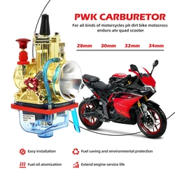 PWK 28 30 32 34mm Carburetor Motorcycle Flat Curtain Carburetor Golden Racing Carburetor with Transparent Bottom Cover