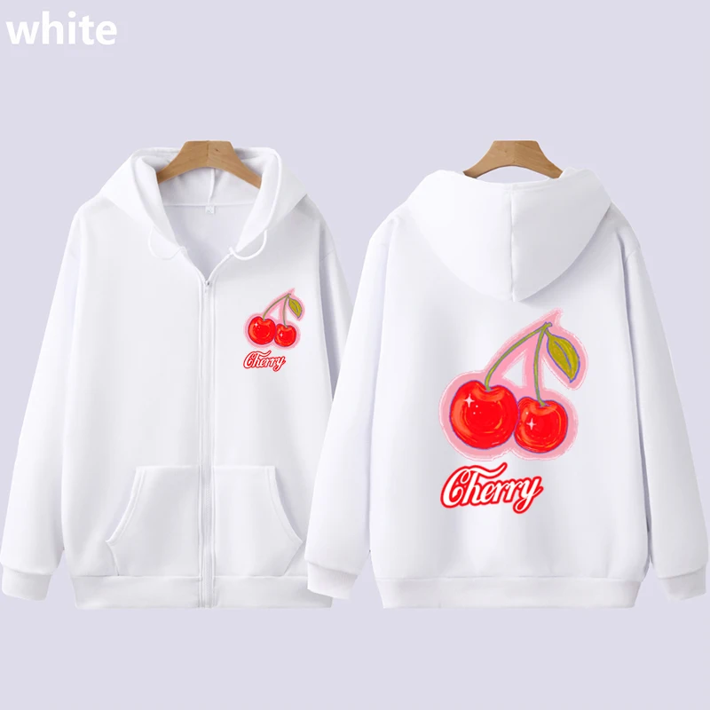 

Kawaii Sweet Cherries Print Zip up Hoodies Sweet Women Cardigan Fairy Grunge Sweatshirt Jacket Vintage Preppy Y2k Emo Clothes