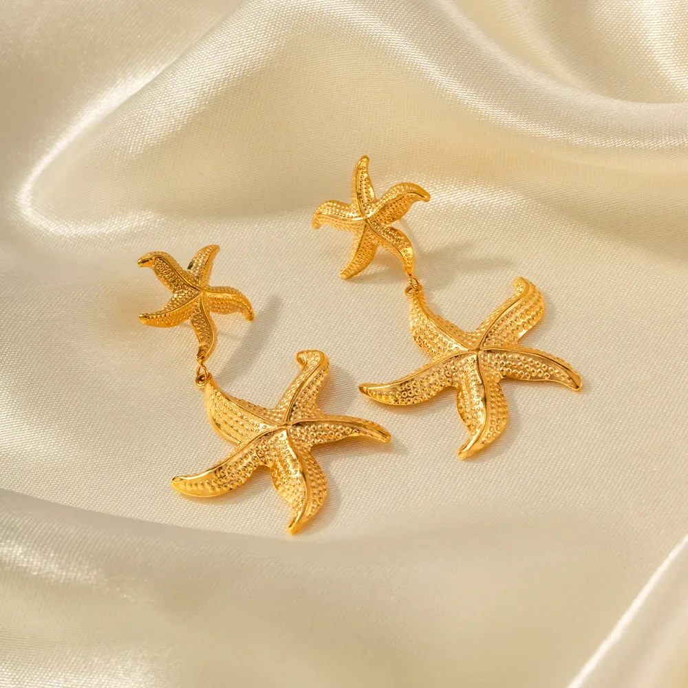 

1 pair of new 18k gold stainless steel starfish pendant earrings women's fashion earrings jewelry does not lose color jewelry