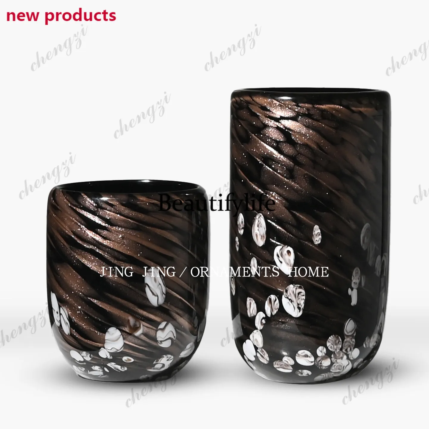 f182 French retro leopard print malachite green glass vase bell mouth coffee table front desk bookshelf decoration