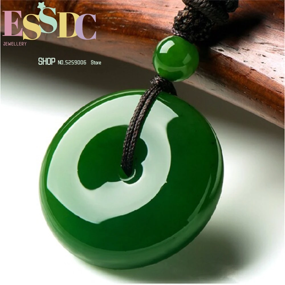 Natural Chinese Jade Green Hand-carved Donut Pendant Boutique Jewelry Men and Women Necklace Popular Gifts Simple and Generous