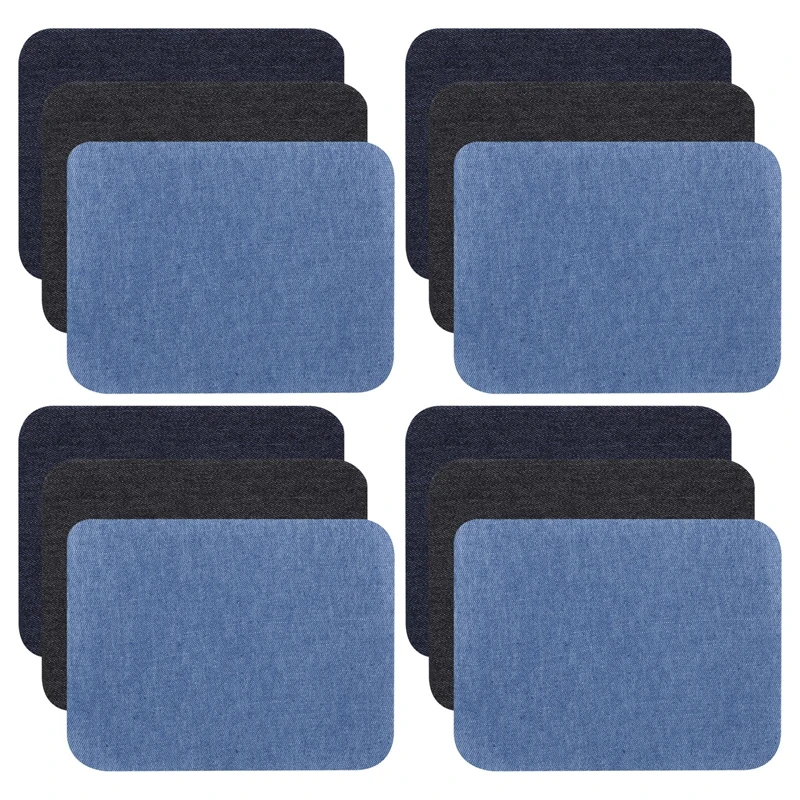 Iron On Denim Patches For Clothing Jeans 12 Pcs, 3 Colors (4.9 Inch X 3.7 Inch)