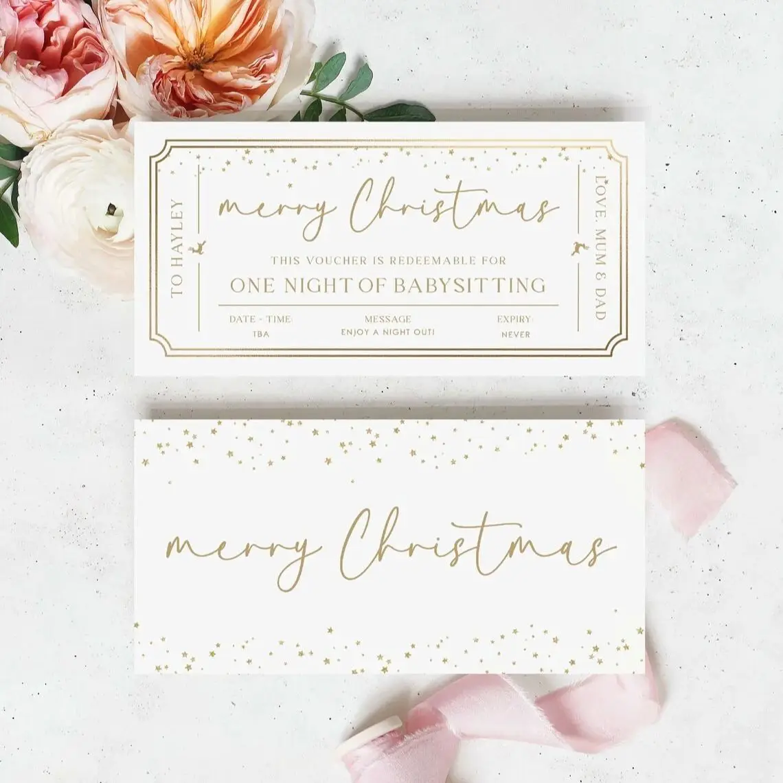 Printable Christmas Golden Ticket Custom Gift Voucher Christmas Gift Certificate Unisex Christmas Printable Present Coupon Card view 4