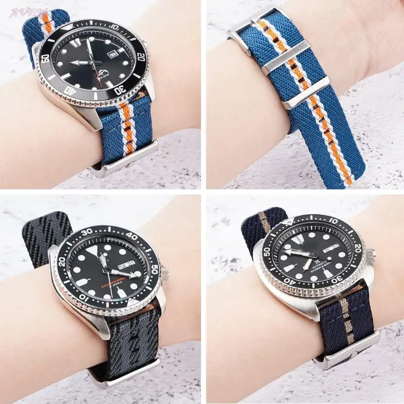 Nylon Canvas Strap 18mm 20mm 22mm 24mm Watch Band Stainless Steel Metal Buckle Hoop Men Women Woven Quick Release Wrist Bracelet