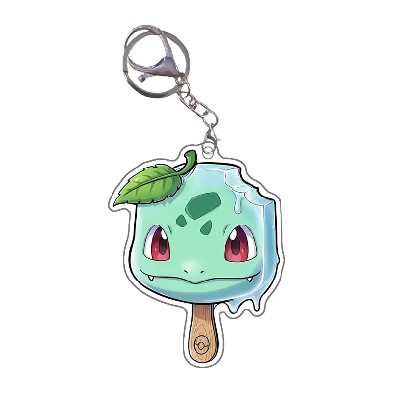 Auto-feito pokemon charmander qikachu squirtle eevee gengar transformando em sorvete bonito dos desenhos animados anime chaveiro saco pingente
