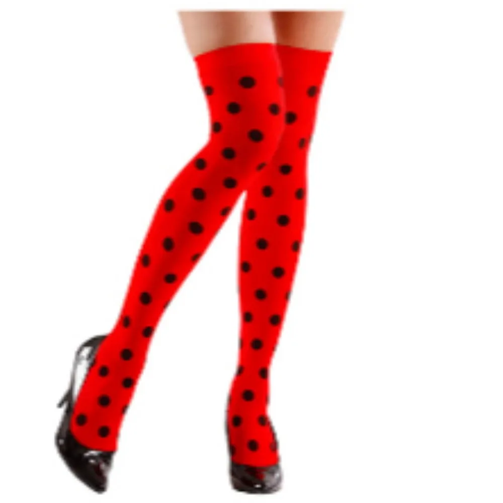 Ladybug Dress Up Fur Ball Headband Black and Red Skirt Ladybug Polka Dot Gloves Black and Red Spotted Socks