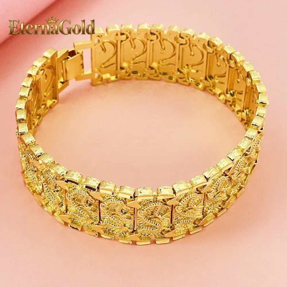 EternaGold  24K Gold AU999 2CM Dragon Bracelet Men - Premium 2CM gold, auspicious dragon, for business & important events