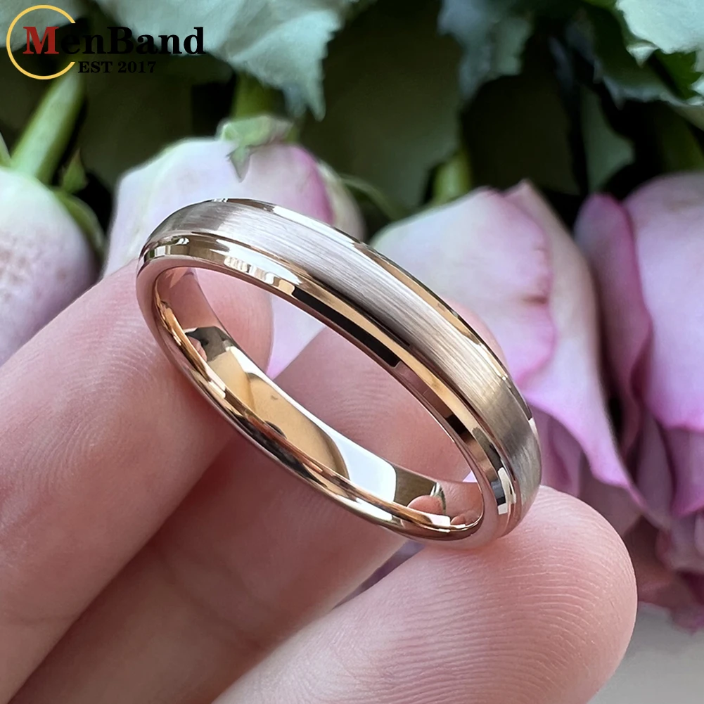 MenBand Jewelry Fashion 4MM Women With Stepped Bevel Edges And Brushed Finish Tungsten Carbide Wedding Band Ring Comfort Fit
