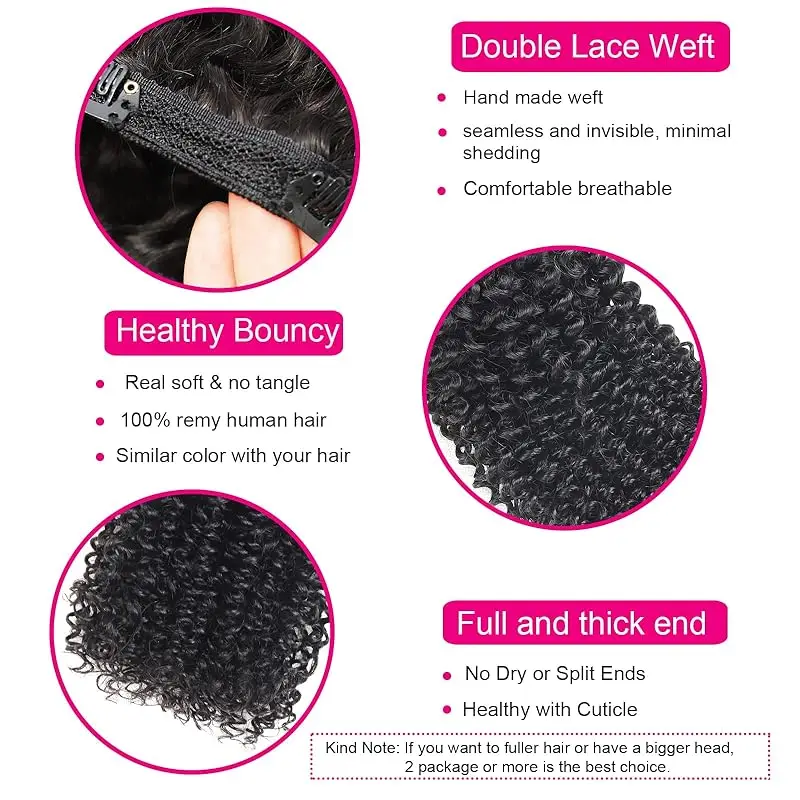 Kinky Curly Clip em extensões de cabelo, cabelo humano, trama dupla, Remy brasileiro, 18 clipes, 8pcs