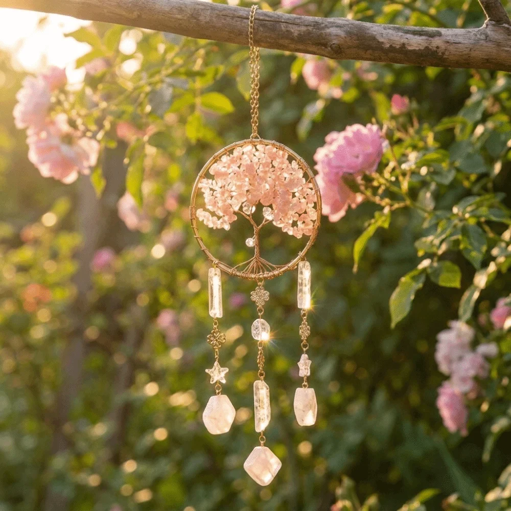 Healing Crystal Stone Dream Catcher Boho natural Crystal Suncatcher creative romantic Rainbow Dreamcatcher Garden Decoration