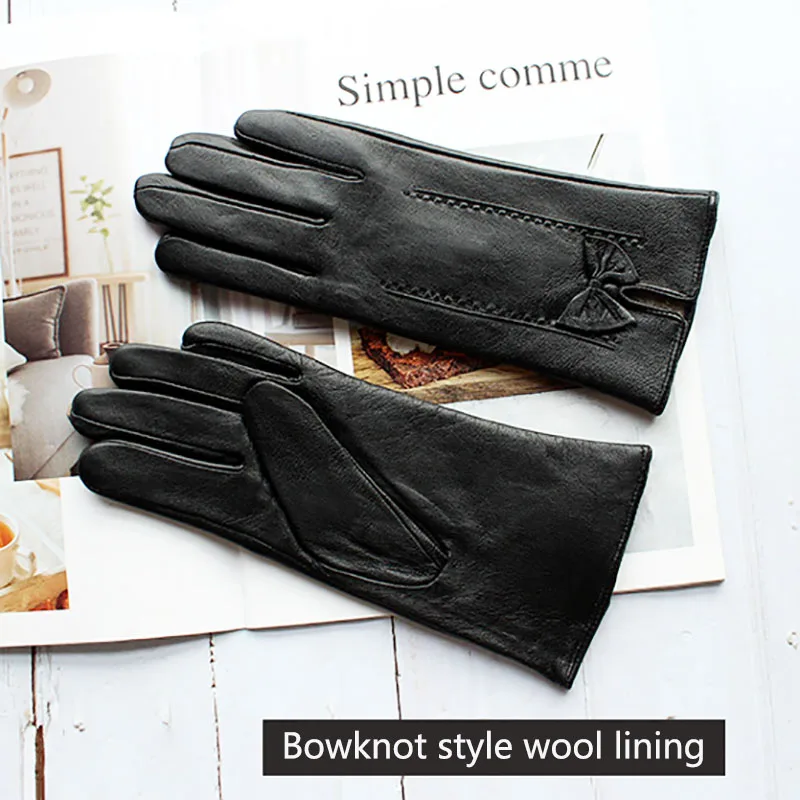 Winter Warm Leather Gloves Women Fashion Button Style Thin Wool Autumn Thick Velvet Lining Outdoor Cycling Gloves