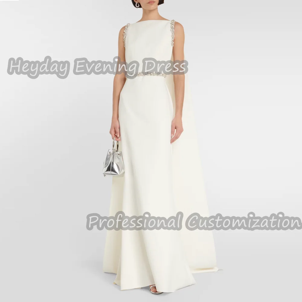 Heyday O-Neck Saudi Arabia Sleeveless A-Line Prom Gown Ruffle Beaded Crepe Ankle Sexy Length Elegant luxury Dress For Women 2024