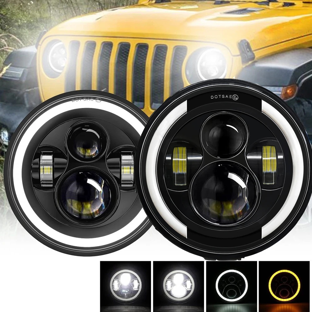 

7 Inch Led Headlight Lighthouse Angel Eyes Projector Driving Lights for Harley Davidson Motorcycle Jeep Off Road 4X4 Accessories