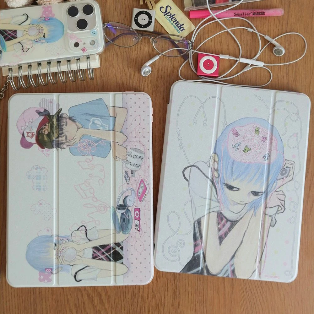 Kawaii Anime Girl Y2K Y-Fold Back Cover For iPad Air 11 Case iPad 10th 11th A16 9th Cover for iPad Pro 11 10.9in 13 M4 M5 M3 M2