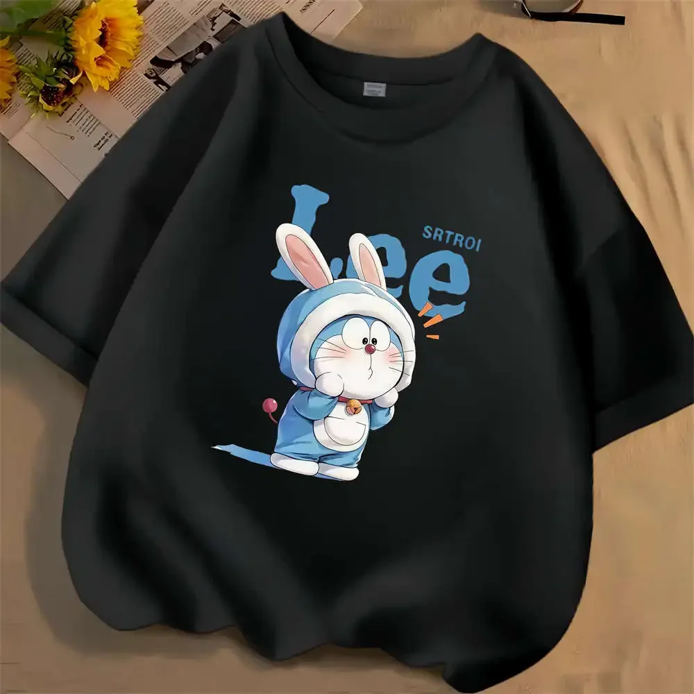 

Minimalist black and white couples short-sleeved heavy cotton basic style round collar T-shirt