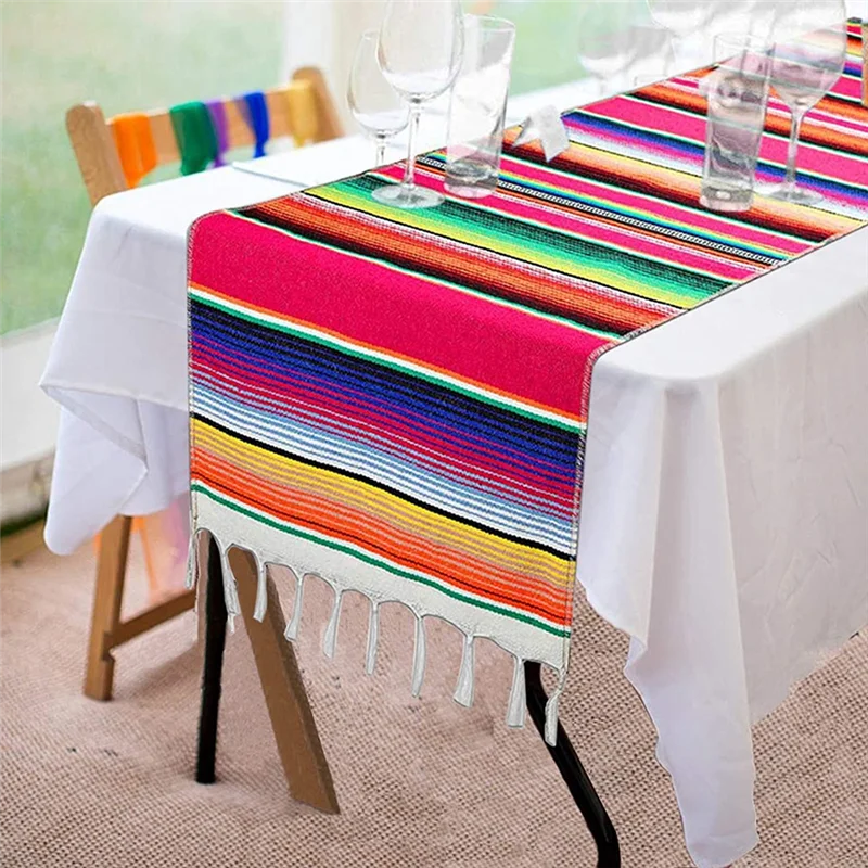 A47Z 2Pcs Mexican Table Runner 14 X 108 Inch For Mexican Party Wedding Decorations Outdoor Picnics Dining Table