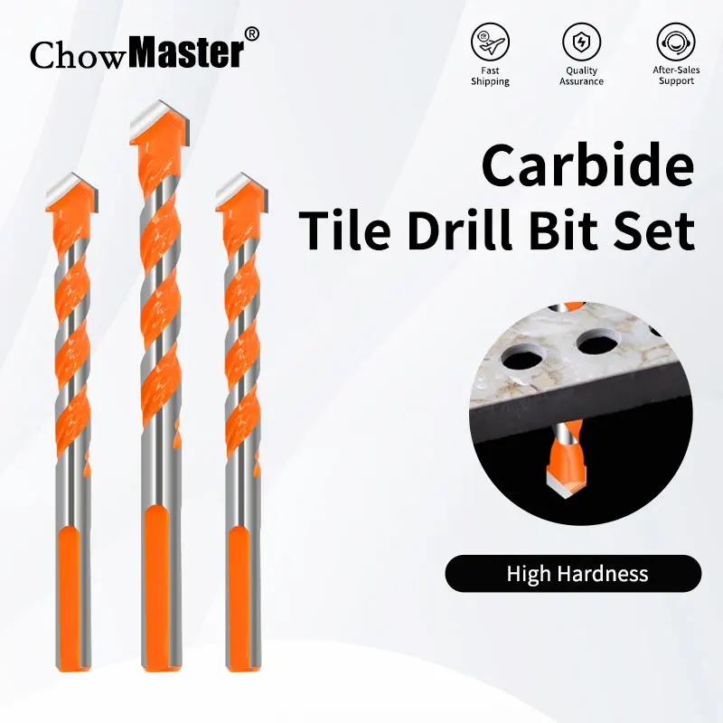 CHOWMASTER Multi-function Triangle Drill Bit Set for Ceramic Tile Concrete Wall Metal Wood Drilling Hole Cutter Glass Drill Bits