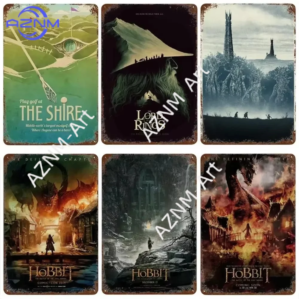 1 pieza Letrero de metal vintage con diseño de anillo abstracto y póster retro de viaje, con temática del Castillo de Mordor y El Señor de los Anillos, decoración mágica de pared para dormitorio