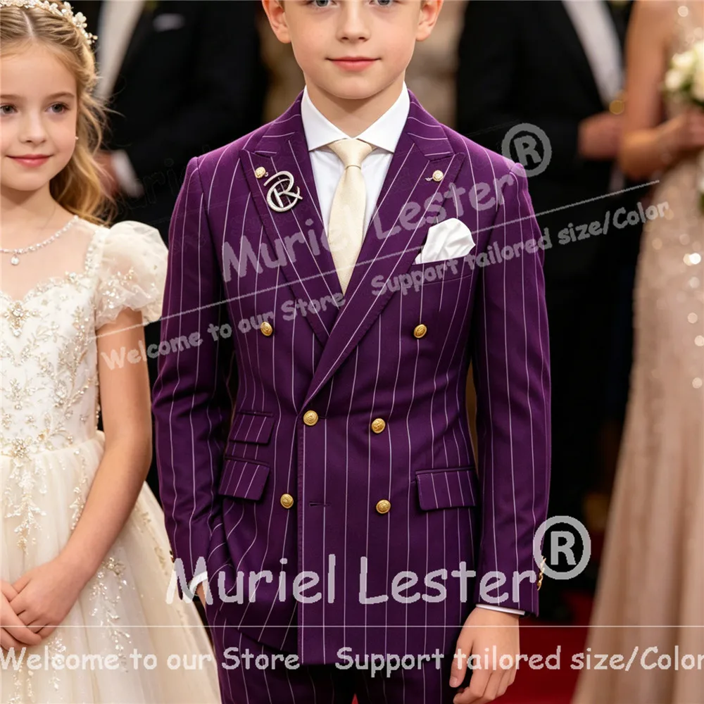 Traje Elegante de Rayas para Niño, Ropa Formal, Chaqueta Cruzada y Pantalones, 2 Piezas, Esmoquin Infantil para Fiestas de Cumpleaños, Atuendos para Niños