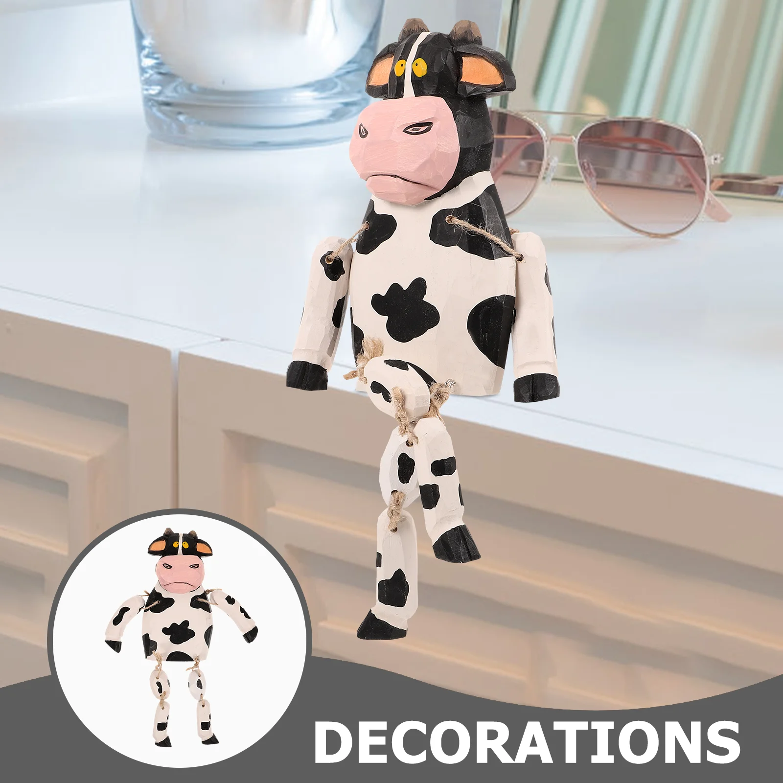 Cute Ornaments Lovely Cow Statues Adorable Figurines Tiny Decorative Animals Dairy Wood Carving