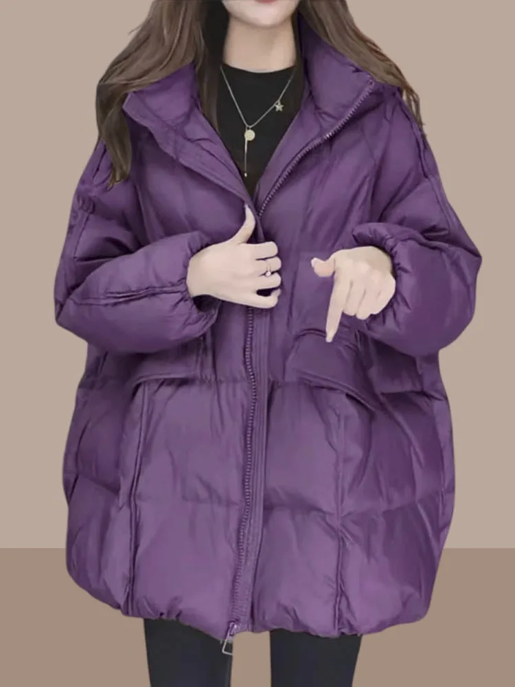

Модная женская утепленная куртка из хлопка, свободного кроя, теплая зимняя модная верхняя одежда с капюшоном, на молнии, с длинными рукавами, стандартного размера.