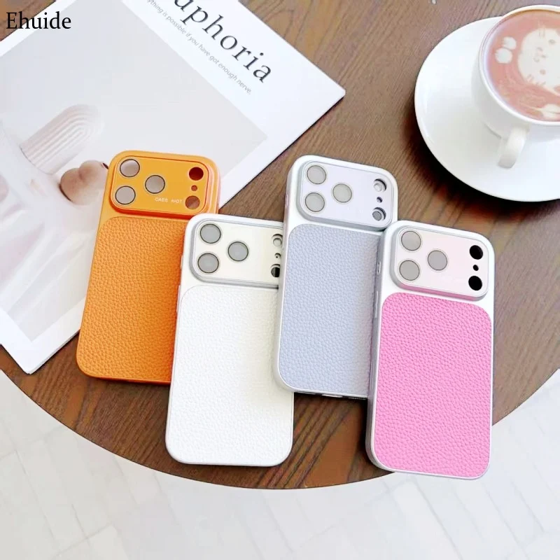 Luxuriöse Handyhülle aus Leder mit Litschi-Textur für iPhone 17 Pro Max 16 15 Plus 14 13 12 11 – Stoßfeste Business-Hülle mit Linsenschutz und Fallschutz
