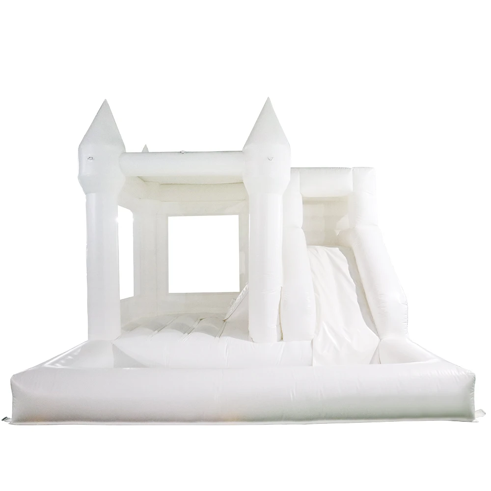 Château Gonflable Blanc avec Glissière et Fosse à Boules, Maison pour Activités de Plein Air, 13x13 Pieds, 4x4m, Livraison Gratuite