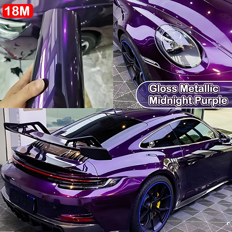 PET 152CM*18M Ultra Gloss Midnight Purple Metallic Vinyl Wrap Film Roll Self Adhesive Decal Car Wrapping Foil with Air Release