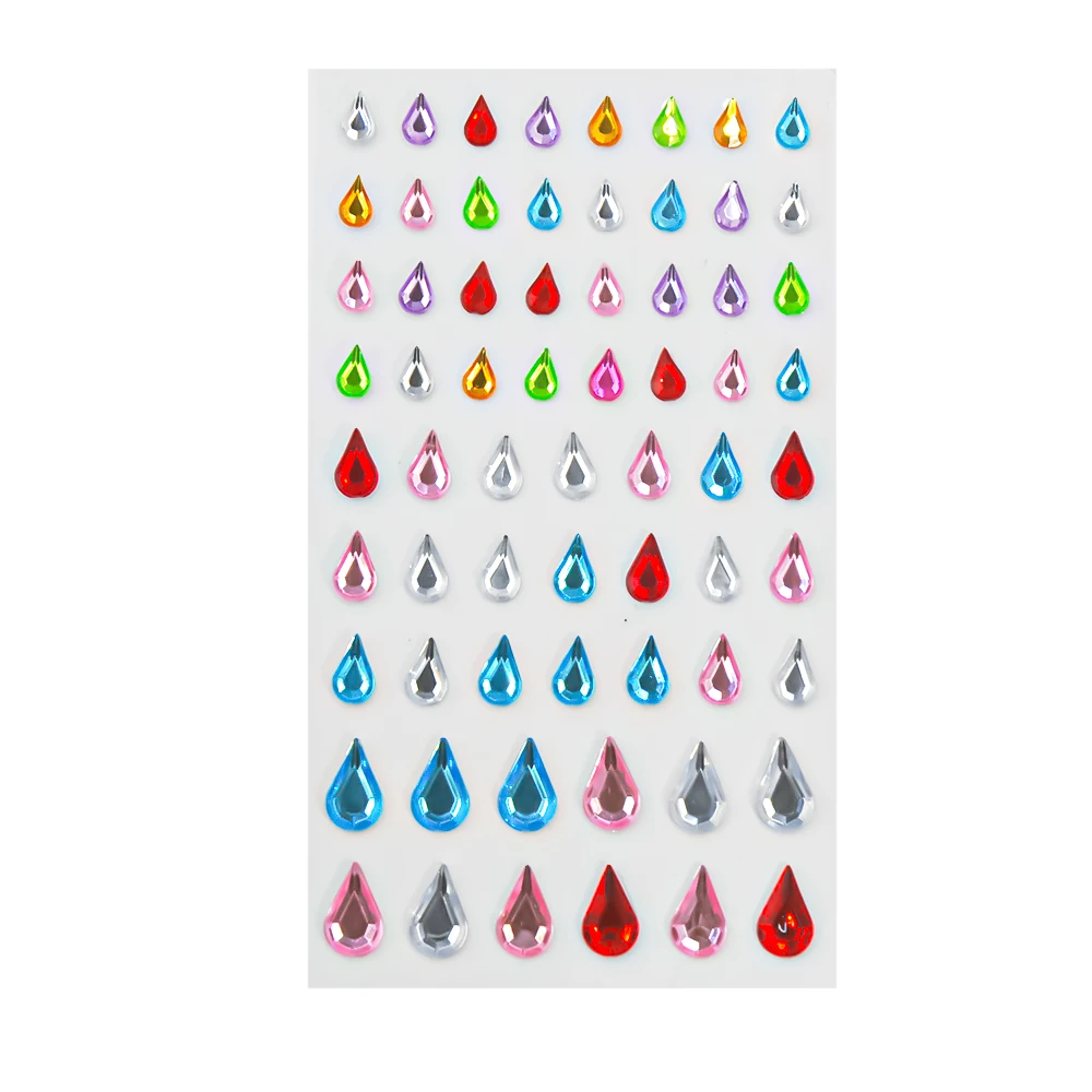 Hisenlee Wholesale Water Drop Shape Self Adhesive Rhinestones Stickers 3D Acrylic Jewel Stickers For Festival Face Nail Crafts