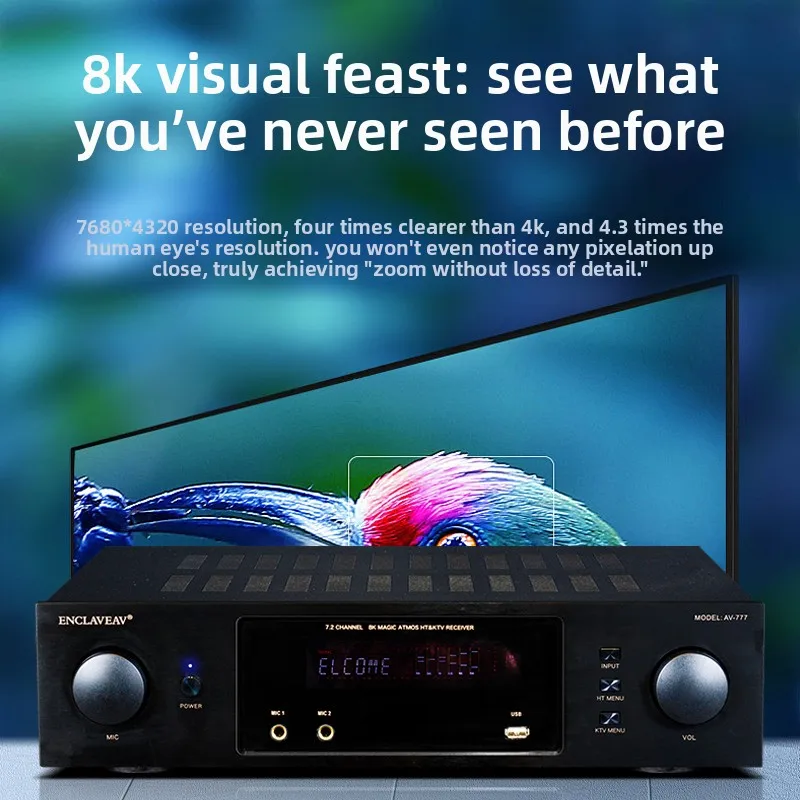 BREEZE 2026 يطلق حديثًا صوت ميرا 7.1 مضخم المسرح المنزلي dts Dolby فك بانوراما 8k HD hdmi2.1 ARC