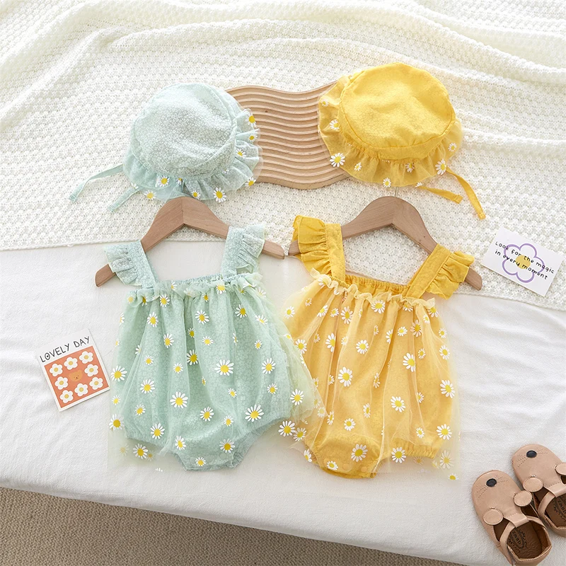 Macacão Fino de Verão Estilo Princesa para Bebê Menina, Roupa de Recém-Nascido em Mistura de Algodão Confortável e Respirável