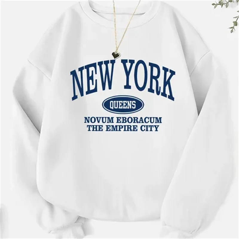 New In Hoodies NEW YORK Print Sweatshirts Women Letter Printed Round Neck Hoodie Casual and Fashionable Winter Women\'s Pullover