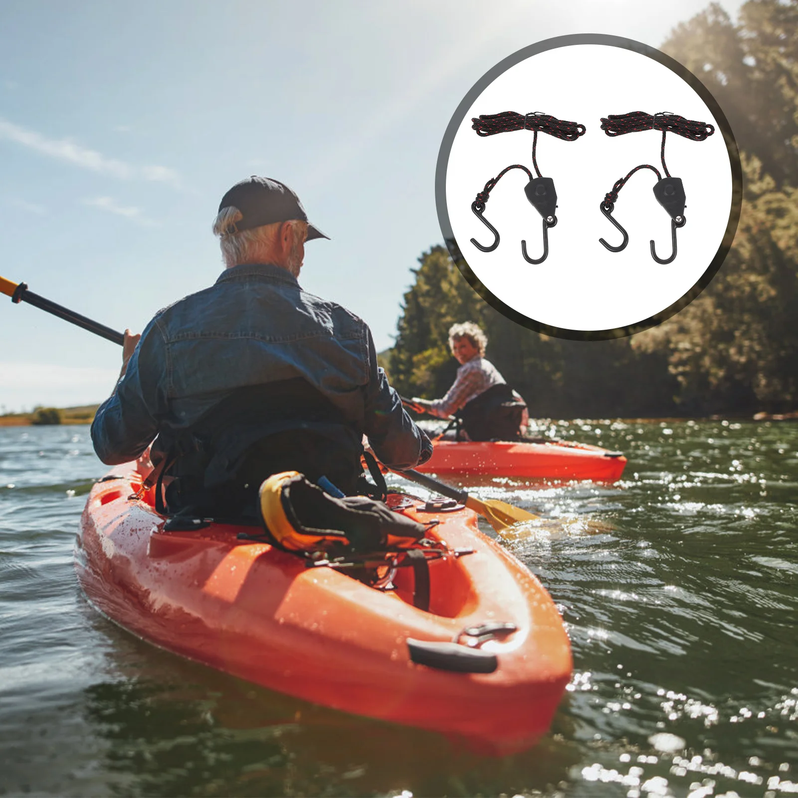 

2Pcs Adjustable Pulley Ratchet Rope Tie Down Straps Heavy Duty Kayak Canoe Boat Bow Stern Lock Ratchet Straps