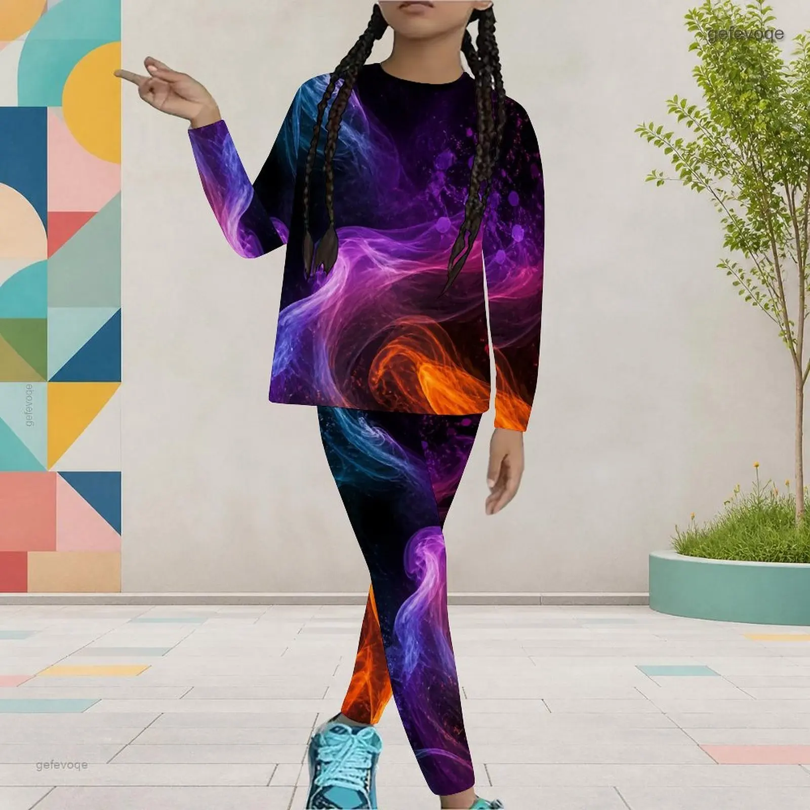 Autumn Galaxy Print Girls Two Piece Set Turtleneck Smoke Cosmic Abstract Children Clothing Daily Party Wear