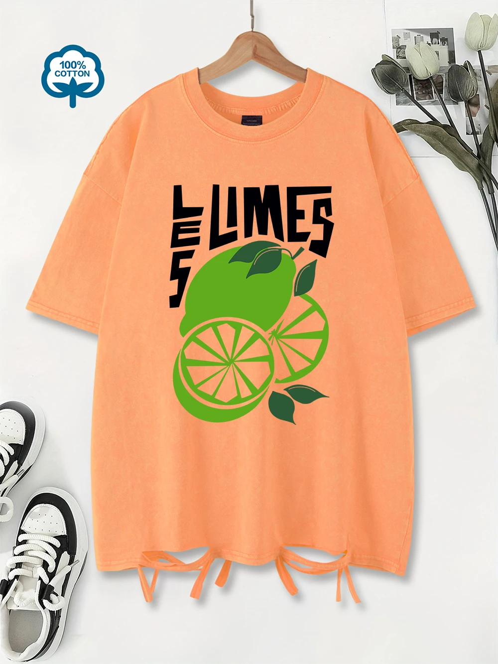 

Bitter Lemon Printing Washed T-Shirt Women Cotton Oversize Tops Comfortable O-Neck Distressed T Shirts Summer Womans Clothes