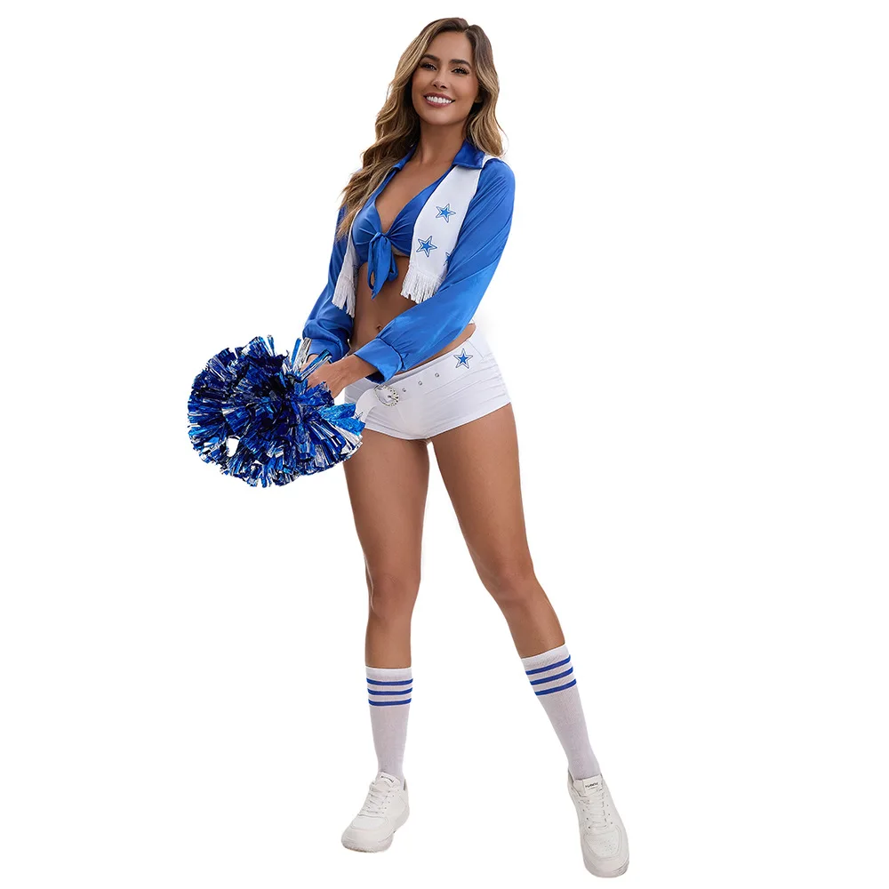 2026 New Blue Cheerleading Outfit  Sexy Crop Top  Mini Skirt for Football Cheerleaders view 3