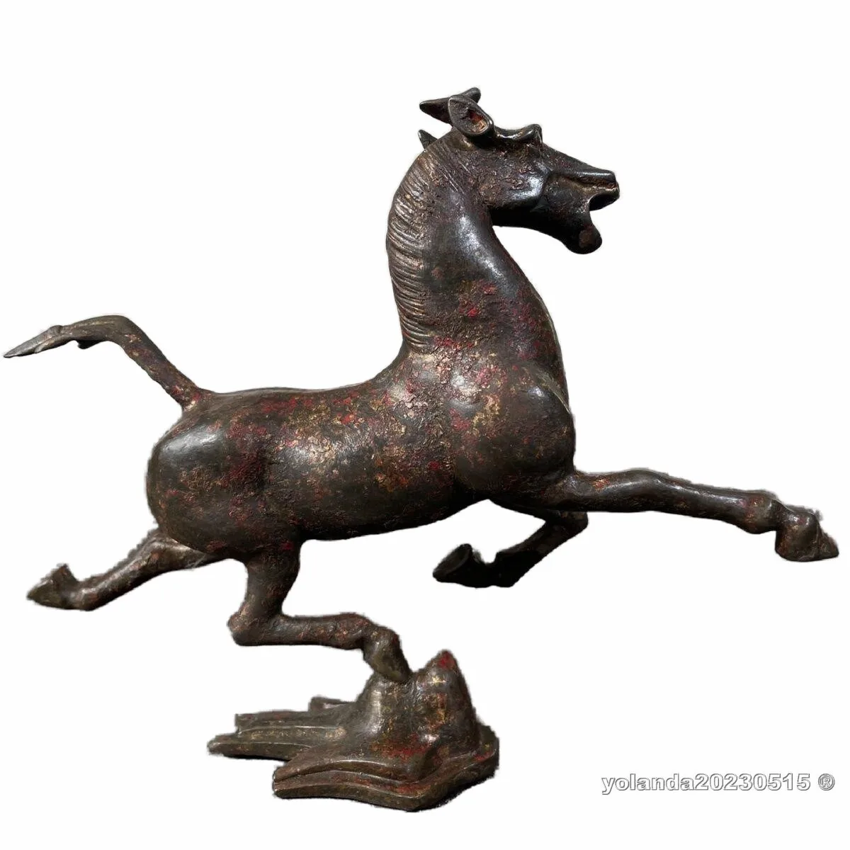 ancient Patina Bronze/gilt Galloping Horse Treading on a Flying Swallow Statues